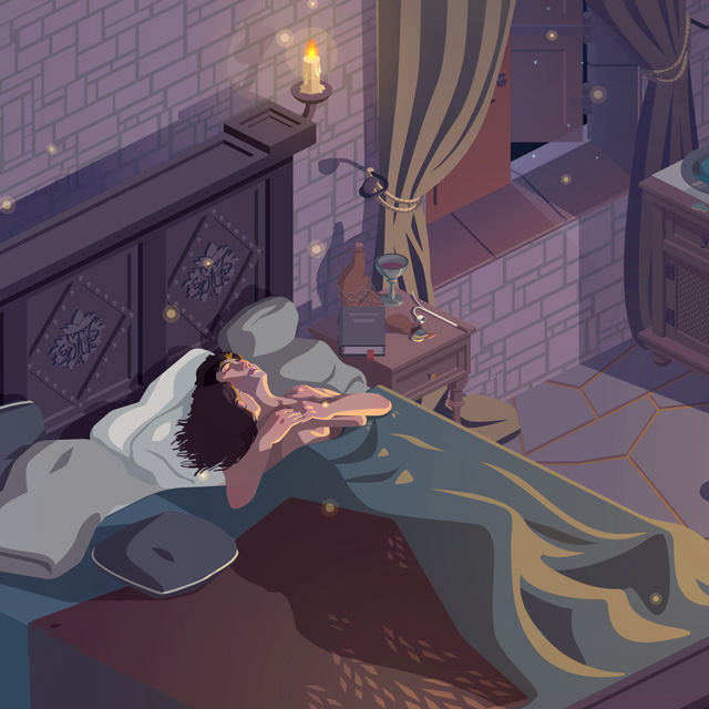 a close-up crop of Pendrake and Kyra lying in bed together