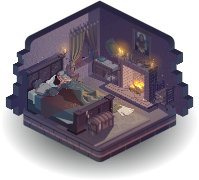 Pendrake's bedroom in isometric perspective