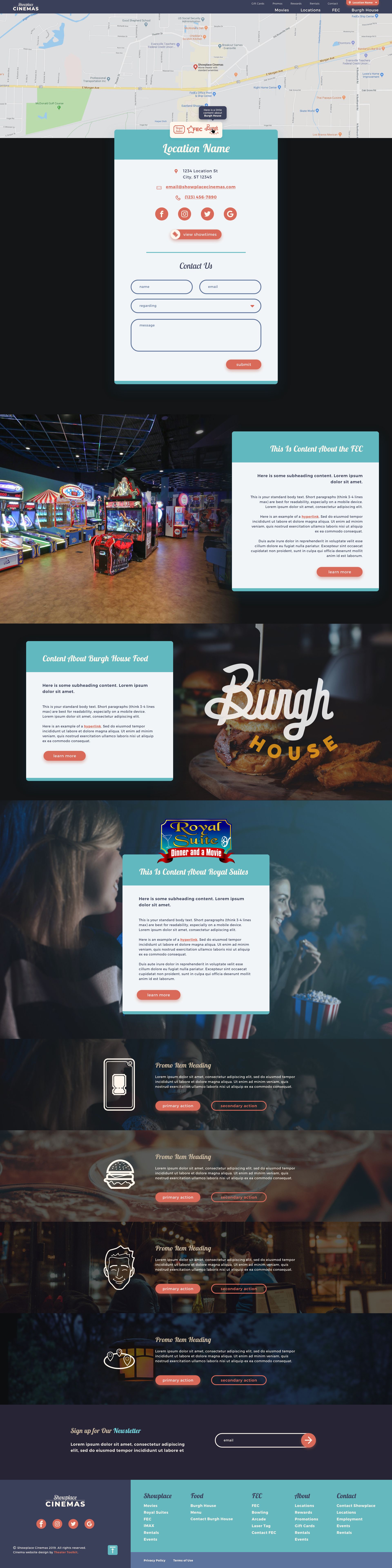A design for Showplace Cinemas' website's contact page
