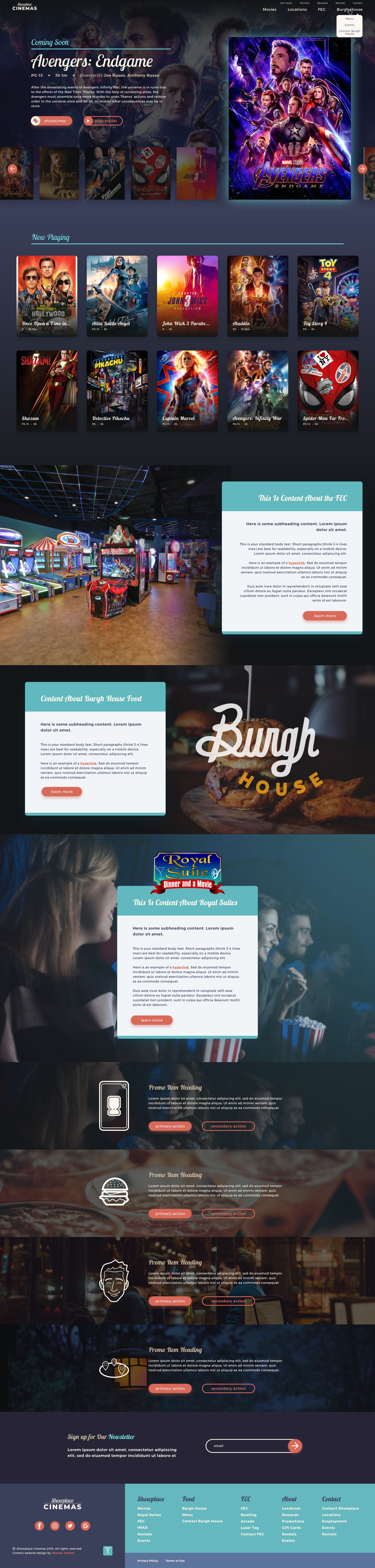 A design for Showplace Cinemas' website's home page