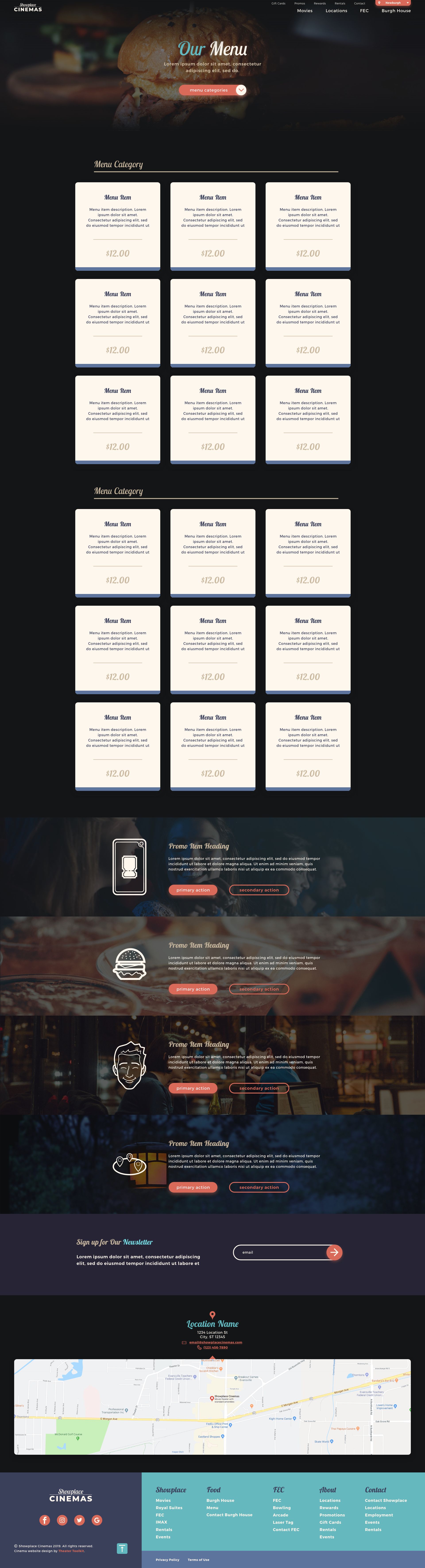 A design for Showplace Cinemas' website's menu page