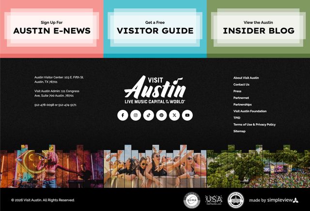 A screenshot of the footer section of the Visit Austin website