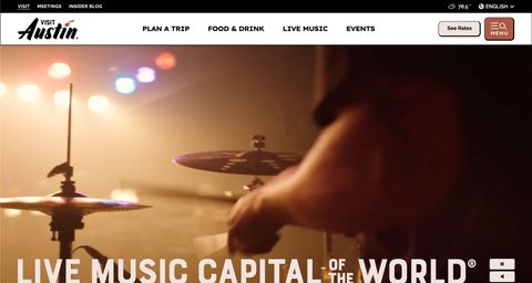 A screenshot of the hero section of the Visit Austin website's home page