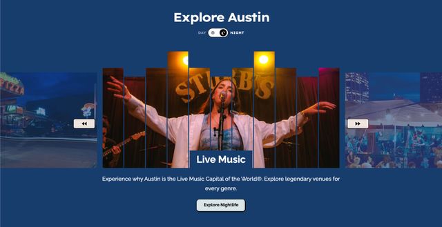 A screenshot of the Visit Austin website's Night Slideshow