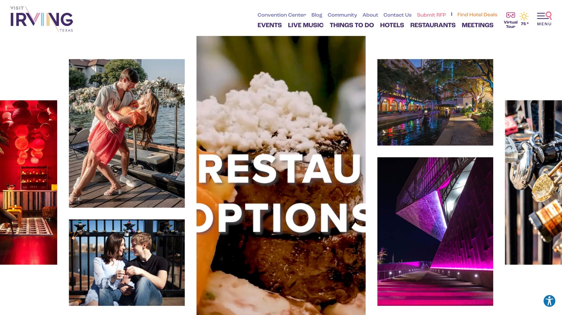 A screenshot of the hero section of the Visit Irving website's home page