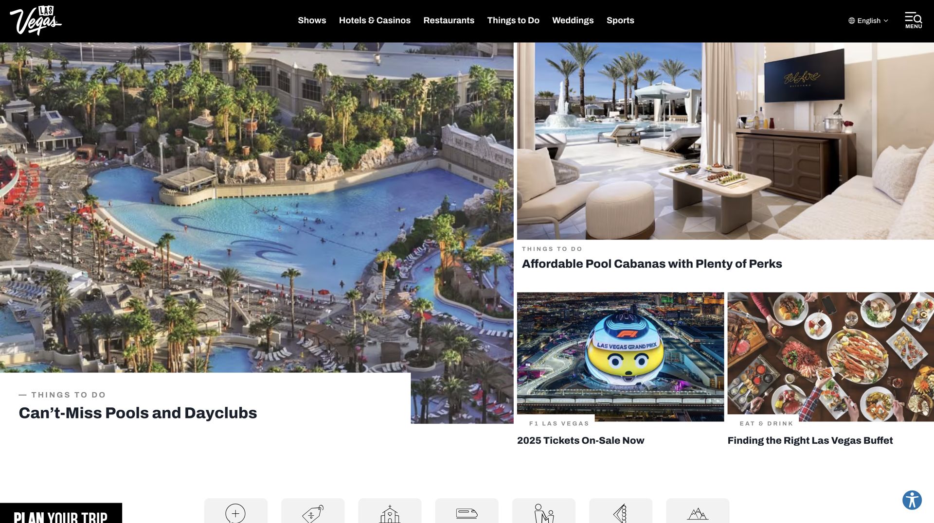 A screenshot of the home page hero of Visit Las Vegas's website